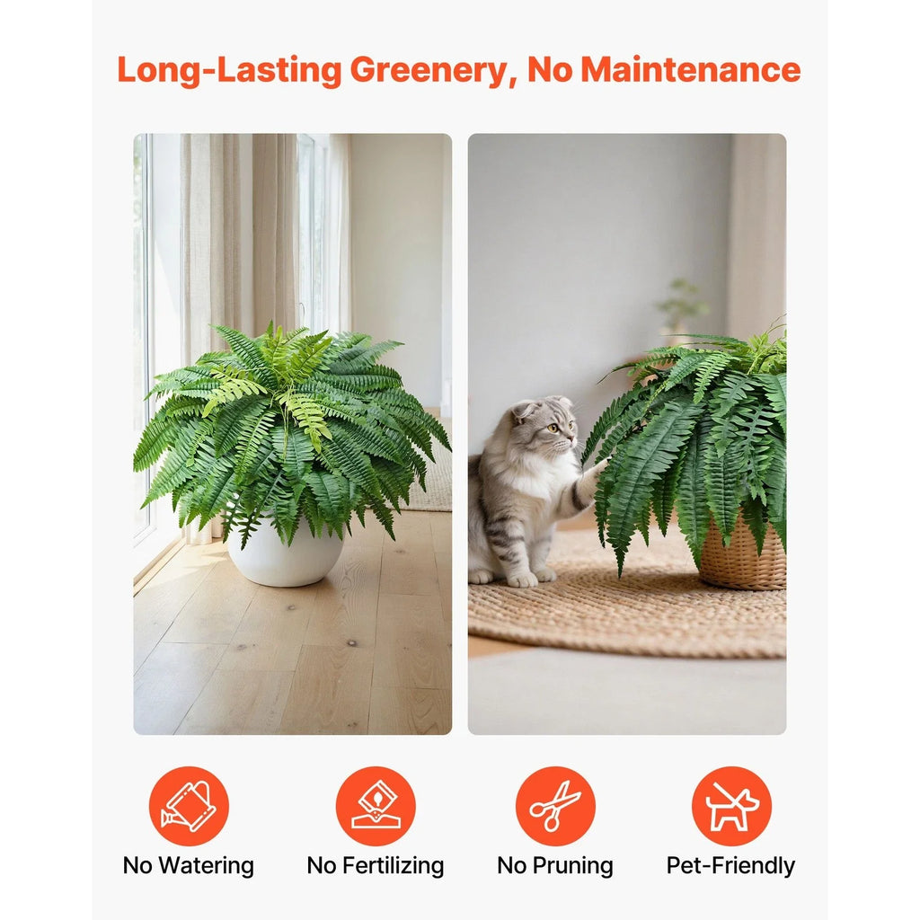 Artificial Boston Fern 50in Fake Plant Faux Greenery Indoor Outdoor Decor