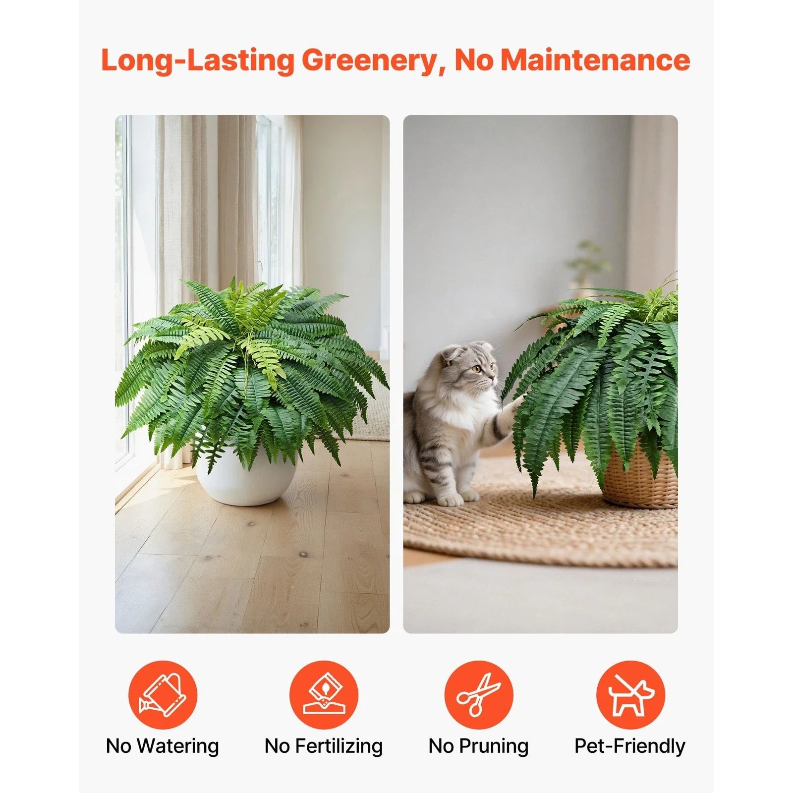 Artificial Boston Fern 50in Fake Plant Faux Greenery Indoor Outdoor Decor
